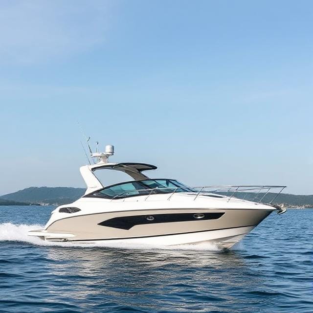 Maritieme sector, witte speedboot op zee.